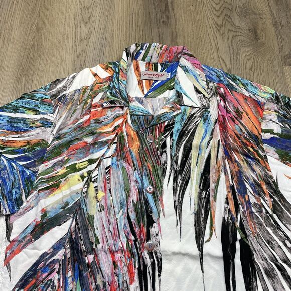 Jams World Shirt Mens Medium White Multicolor Aloha Hawaiian Rayon Made in USA - Picture 2 of 11